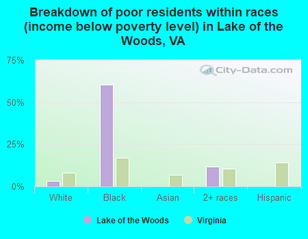 Breakdown of poor residents within races (income below poverty level) in Lake of the Woods, VA