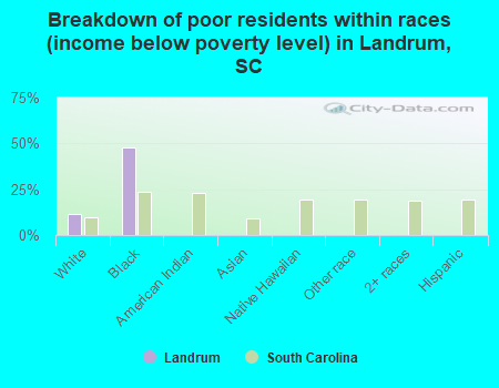 Breakdown of poor residents within races (income below poverty level) in Landrum, SC