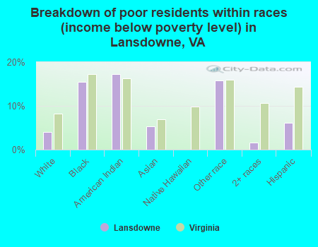 Breakdown of poor residents within races (income below poverty level) in Lansdowne, VA