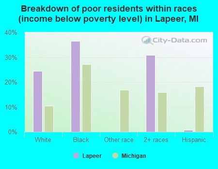 Breakdown of poor residents within races (income below poverty level) in Lapeer, MI