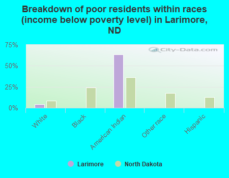 Breakdown of poor residents within races (income below poverty level) in Larimore, ND