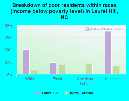 Breakdown of poor residents within races (income below poverty level) in Laurel Hill, NC