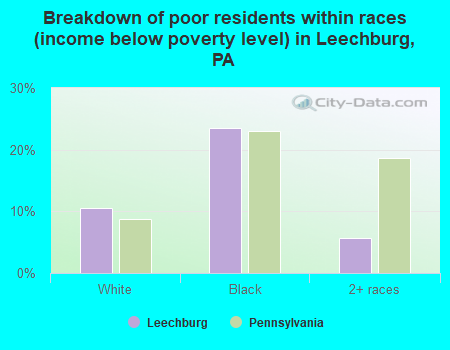 Breakdown of poor residents within races (income below poverty level) in Leechburg, PA