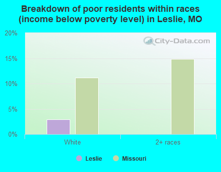 Breakdown of poor residents within races (income below poverty level) in Leslie, MO