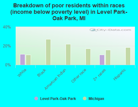 Breakdown of poor residents within races (income below poverty level) in Level Park-Oak Park, MI
