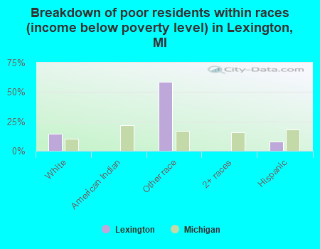 Breakdown of poor residents within races (income below poverty level) in Lexington, MI