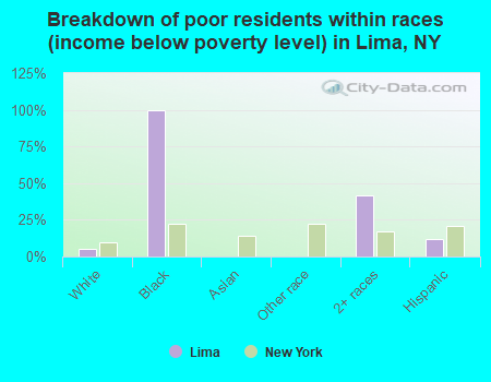 Breakdown of poor residents within races (income below poverty level) in Lima, NY