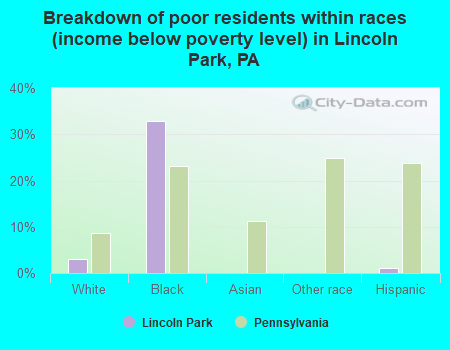 Breakdown of poor residents within races (income below poverty level) in Lincoln Park, PA