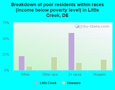 Breakdown of poor residents within races (income below poverty level) in Little Creek, DE