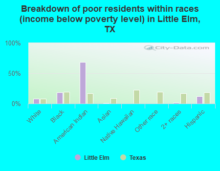 Breakdown of poor residents within races (income below poverty level) in Little Elm, TX