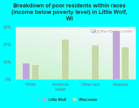 Breakdown of poor residents within races (income below poverty level) in Little Wolf, WI