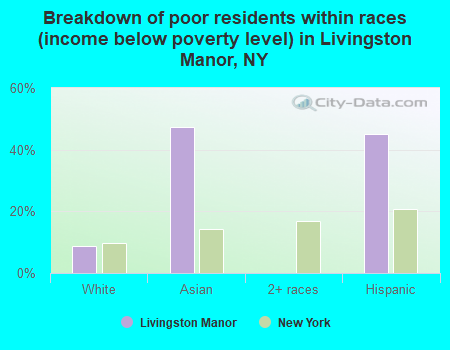 Breakdown of poor residents within races (income below poverty level) in Livingston Manor, NY