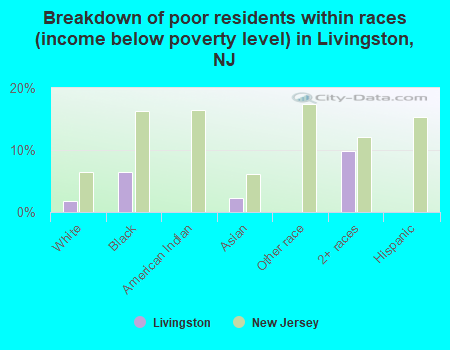 Breakdown of poor residents within races (income below poverty level) in Livingston, NJ