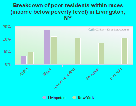 Breakdown of poor residents within races (income below poverty level) in Livingston, NY