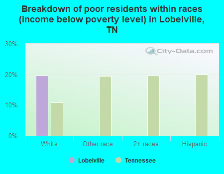 Breakdown of poor residents within races (income below poverty level) in Lobelville, TN