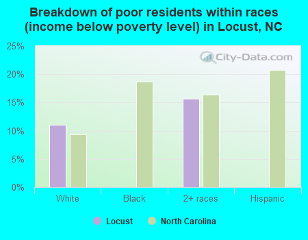 Breakdown of poor residents within races (income below poverty level) in Locust, NC