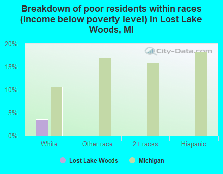 Breakdown of poor residents within races (income below poverty level) in Lost Lake Woods, MI