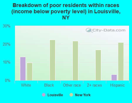 Breakdown of poor residents within races (income below poverty level) in Louisville, NY