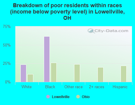 Breakdown of poor residents within races (income below poverty level) in Lowellville, OH