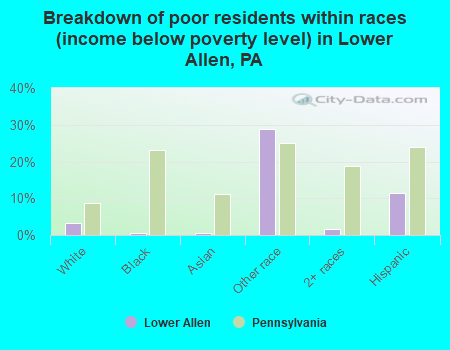 Breakdown of poor residents within races (income below poverty level) in Lower Allen, PA
