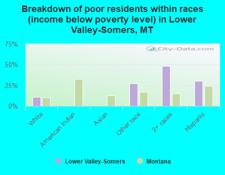 Breakdown of poor residents within races (income below poverty level) in Lower Valley-Somers, MT