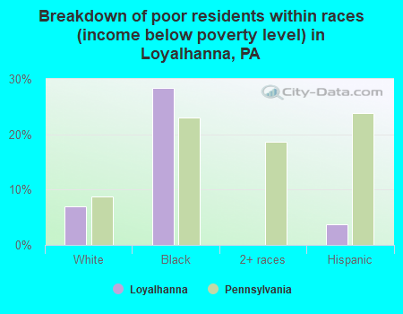 Breakdown of poor residents within races (income below poverty level) in Loyalhanna, PA