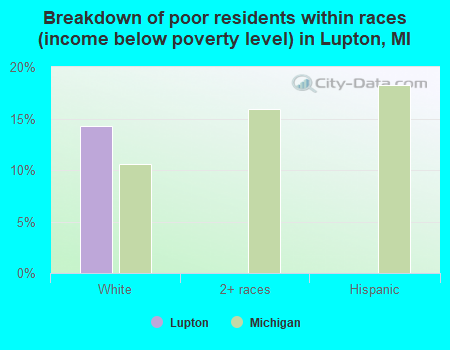 Breakdown of poor residents within races (income below poverty level) in Lupton, MI