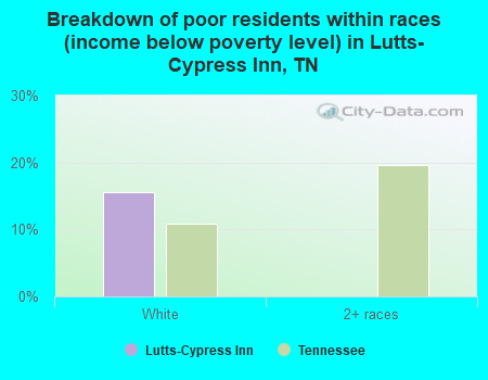 Breakdown of poor residents within races (income below poverty level) in Lutts-Cypress Inn, TN
