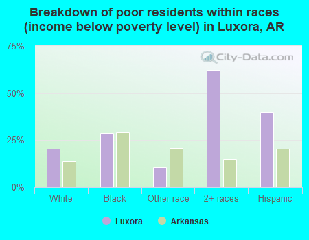 Breakdown of poor residents within races (income below poverty level) in Luxora, AR