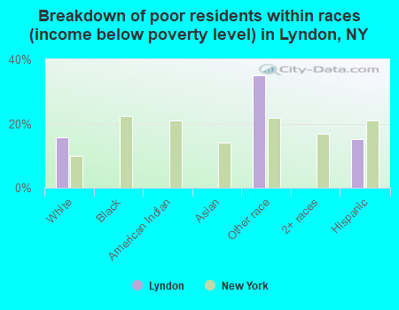 Breakdown of poor residents within races (income below poverty level) in Lyndon, NY