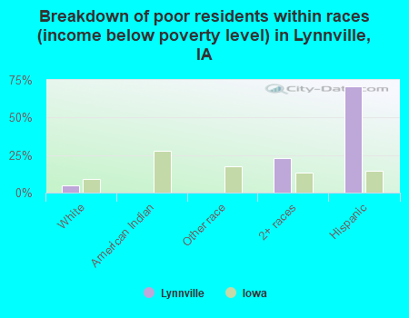 Breakdown of poor residents within races (income below poverty level) in Lynnville, IA