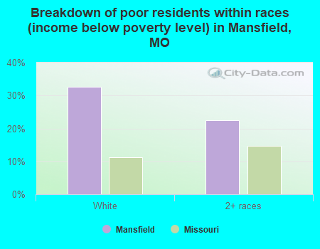 Breakdown of poor residents within races (income below poverty level) in Mansfield, MO