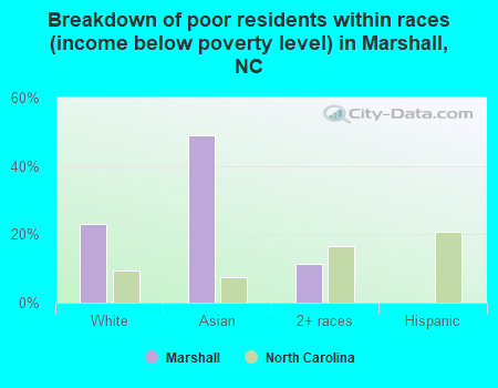 Breakdown of poor residents within races (income below poverty level) in Marshall, NC