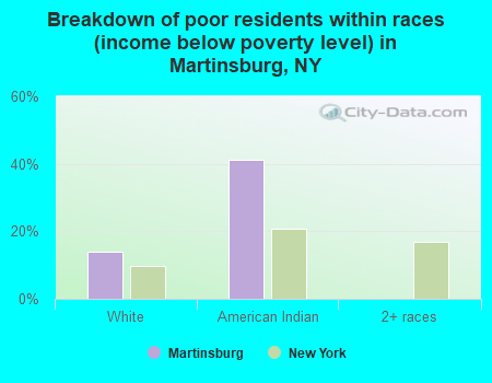 Breakdown of poor residents within races (income below poverty level) in Martinsburg, NY