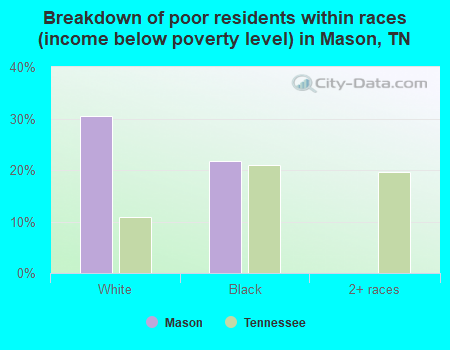 Breakdown of poor residents within races (income below poverty level) in Mason, TN