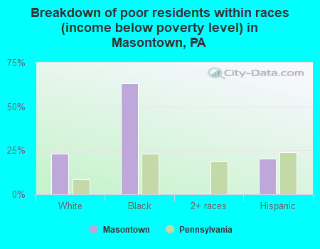 Breakdown of poor residents within races (income below poverty level) in Masontown, PA
