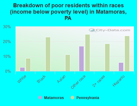 Breakdown of poor residents within races (income below poverty level) in Matamoras, PA