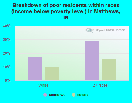 Breakdown of poor residents within races (income below poverty level) in Matthews, IN