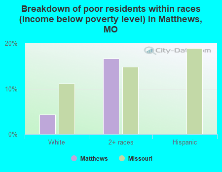 Breakdown of poor residents within races (income below poverty level) in Matthews, MO