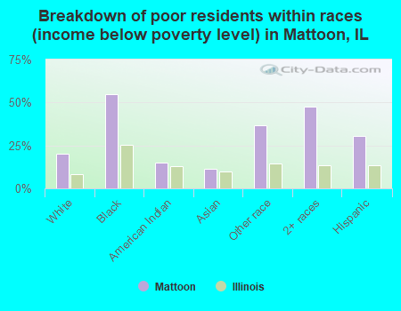 Breakdown of poor residents within races (income below poverty level) in Mattoon, IL