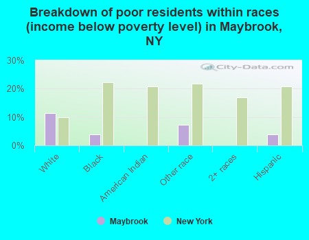 Breakdown of poor residents within races (income below poverty level) in Maybrook, NY