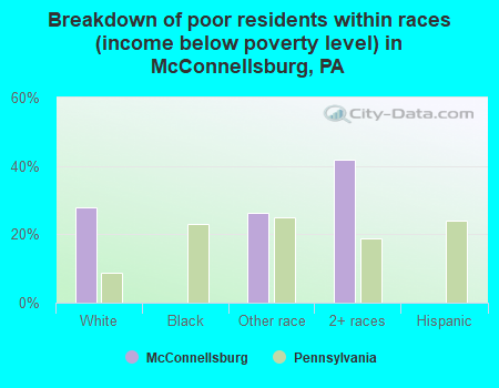 Breakdown of poor residents within races (income below poverty level) in McConnellsburg, PA