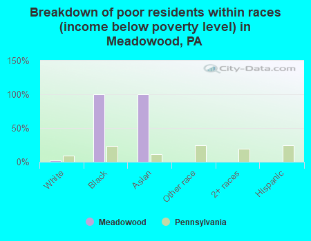 Breakdown of poor residents within races (income below poverty level) in Meadowood, PA