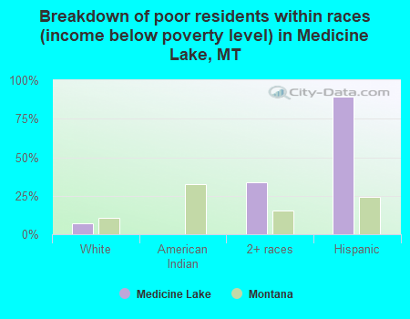 Breakdown of poor residents within races (income below poverty level) in Medicine Lake, MT