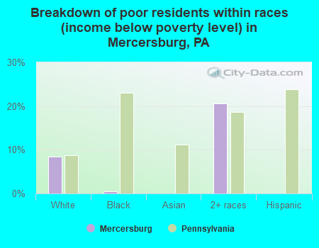 Breakdown of poor residents within races (income below poverty level) in Mercersburg, PA