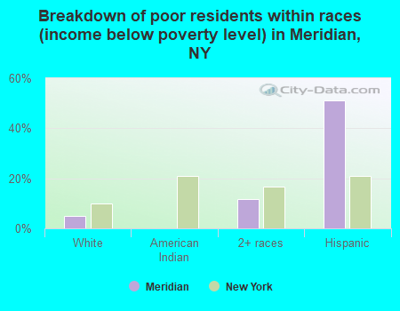 Breakdown of poor residents within races (income below poverty level) in Meridian, NY