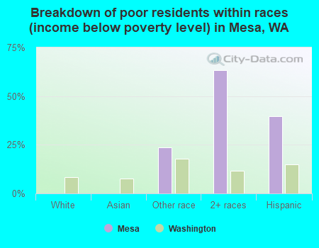 Breakdown of poor residents within races (income below poverty level) in Mesa, WA