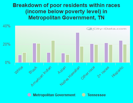 Breakdown of poor residents within races (income below poverty level) in Metropolitan Government, TN