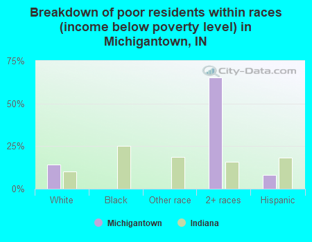 Breakdown of poor residents within races (income below poverty level) in Michigantown, IN