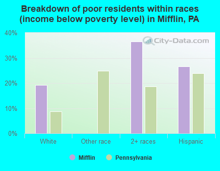 Breakdown of poor residents within races (income below poverty level) in Mifflin, PA